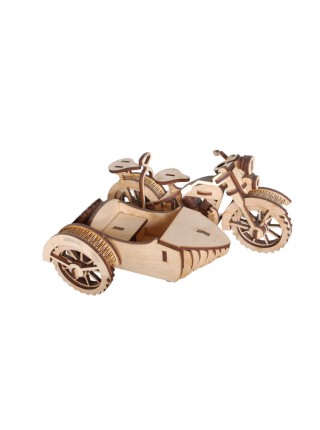Механічний дерев'яний 3D пазл РЕЗanОК Мотоцикл з коляскою 124 елементи (REZ0003)