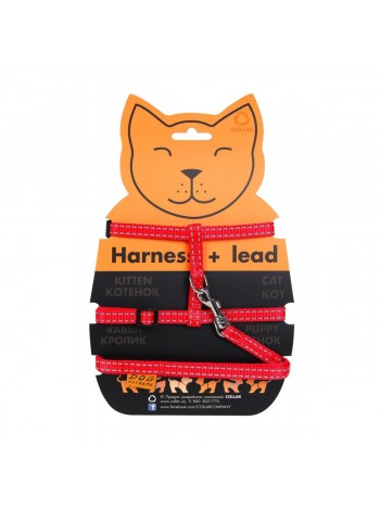 Шлея Dog Extreme нейлонова для котів із повідцем 10 мм А:20-30 см В:25-40см/110см червоний