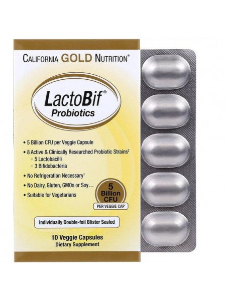 Пробиотик California Gold Nutrition CGN00964 LactoBif Probiotics 5 Billion CFU 10 Veg Caps