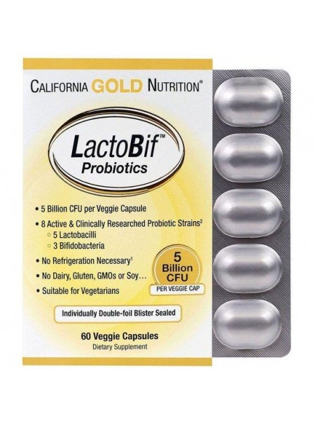 Пробиотик California Gold Nutrition LactoBif Probiotics, 5 Billion CFU 60 Veg Caps CGN00963