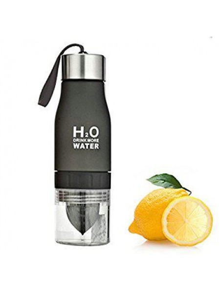 Пляшка для води та напоїв H2O з цитрусовою соковичавницею 650 мл Чорна (SUN0034)