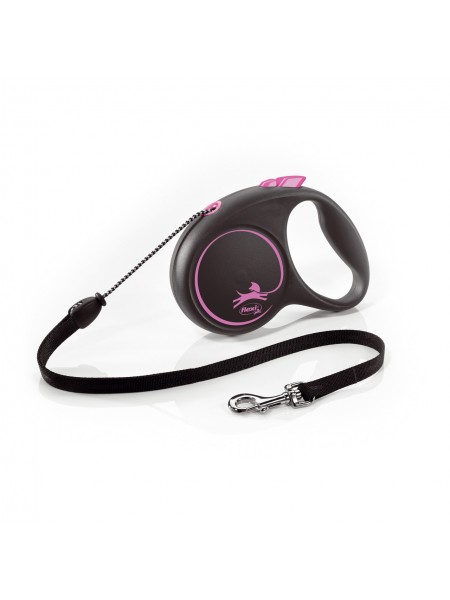 Повідець рулетка для собак Flexi Black Design M 5 м до 20 кг рожевий