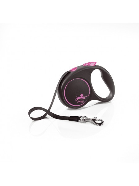 Повідець рулетка для собак дрібних і середніх порід Flexi Black Design S 5 м до 15 кг рожевий