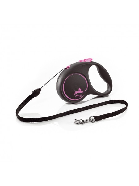 Повідець рулетка для собак дрібних і середніх порід Flexi Black Design S 5 м до 12 кг рожевий