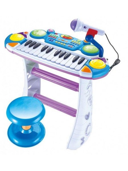 Піаніно іграшкове LimoToy 7235BLUE Музент на підставці стілець мікрофон Синій