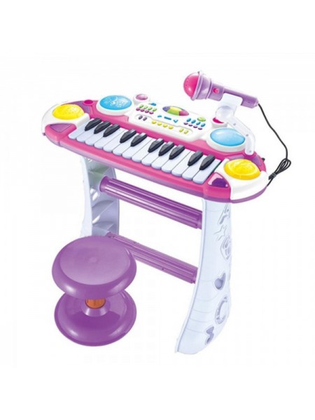 Піаніно іграшкове LimoToy 7235BLUE Музичний на підставці стілець мікрофон Рожевий