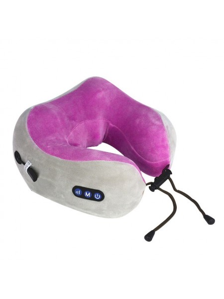 Акумуляторна масажна подушка SUNROZ U-Shaped Massage Подушка для шиї сіро-рожевий (SUN6537)