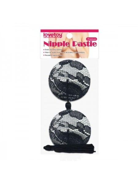Мереживні стикині з китичками Lovetoy Reusable Black Lace Round Tassel Nipple Pasties