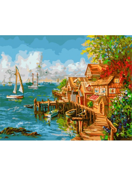 Картина за номерами Rainbow Art "Рибацький причал"40х50 см (GX 8964)
