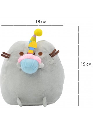 М'яка іграшка кіт зі святковим кексом у ковпачку VOLRO Pusheen cat Сірий (vol-647)