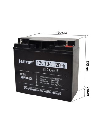 Акумулятор 12 В 18 А·год для ДБЖ I-Battery ABP18-12L