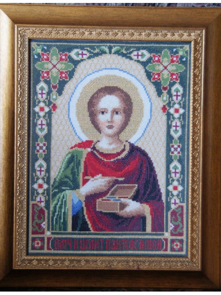 Ікона «Пантелеймон Цілитель» ручної роботи вишита хрестом
