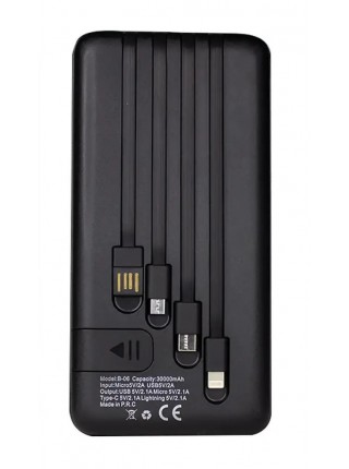 Зовнішній акумулятор Power Bank ProTech B-06 LCD LED Ліхтарик 30000 mAh Black (3_02405)