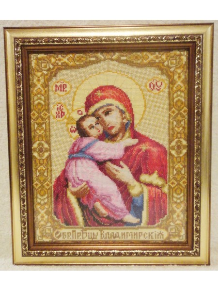 Ікона «Володимирська» ручної роботи вишита хрестом