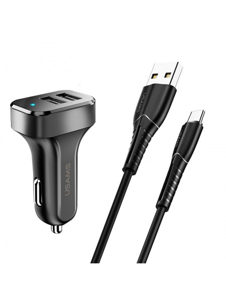 АЗП Usams C13 2.1 A Dual USB + U35 Type-C cable (1m) (Чорний) 898292