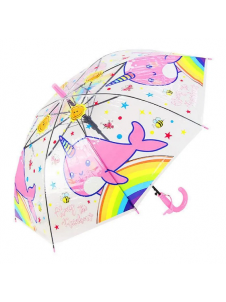 Дитяча парасолька-тростина SUNROZ Cartoon Series Umbrella напівавтомат "Нарвал" зі свистком 80 см 8 спиць (SUN8801)
