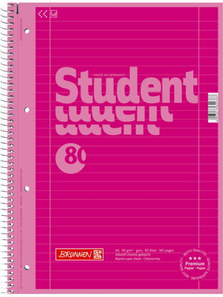 Зошит коледж-блок Brunnen А4 на спіралі в лінійку 80 аркушів 90 г/м2 Colour Code обкладинка Рожева