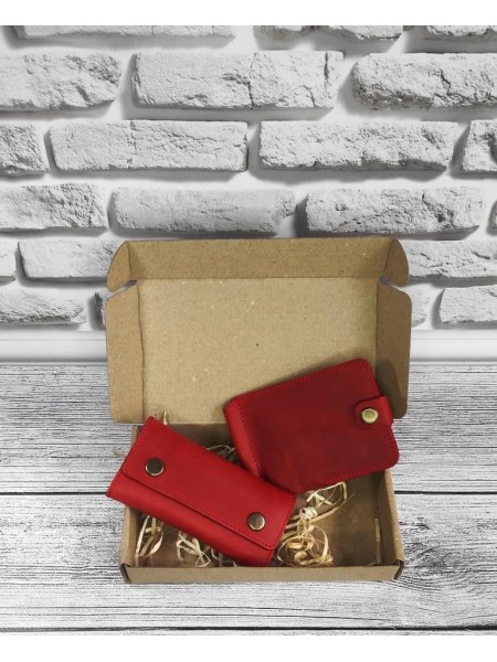Подарунковий набір DNK Leather No5 затискач + ключниця 18х10х3,5 см Червоний
