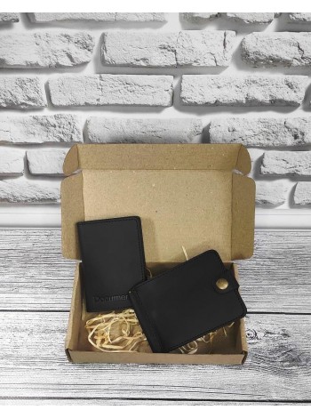 Подарунковий набір DNK Leather No6 затискач + обкладинка на права ID паспорт Чорний 18х10х3,5 см