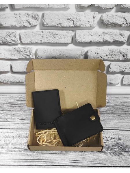 Подарунковий набір DNK Leather No6 затискач + обкладинка на права ID паспорт Чорний 18х10х3,5 см