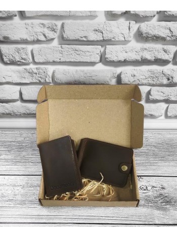 Подарунковий набір DNK Leather No6 затискач + обкладинка на права ID паспорт Хакі 18х10х3,5 см