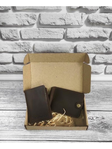 Подарунковий набір DNK Leather No6 затискач + обкладинка на права ID паспорт Хакі 18х10х3,5 см