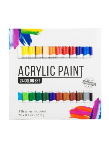Набір акрилових фарб для малювання Yover AcriLyc Paint 24 кольори в тубах по 12 мл.