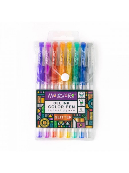 Набір різнобарвних ручок Malevaro Glitter 8 кольорів (ML760165)