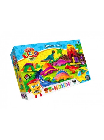 Тісто для ліпки Діно-світ Master-Do Super Clay 12 кольорів і 6 форм динозаврів (hub_zre99n)