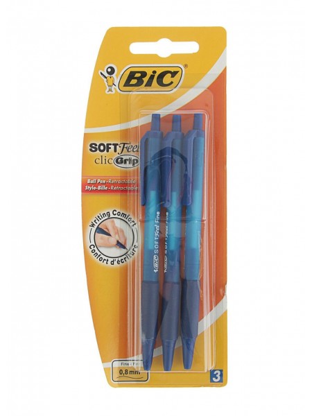 Набір кулькових ручок автоматичних BIC Soft Feel Clic Grip 3 шт Сині (3086123256460)