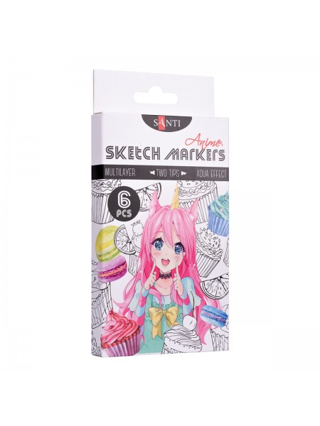 Набір маркерів SANTI sketch Anime 6 шт./пач. (390550)
