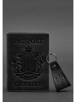 Подарунковий набір шкіряних аксесуарів з українською символікою чорний BlankNote