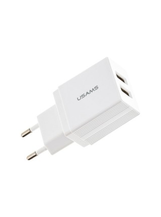 СЗУ USAMS US-CC090 T24 2.1A Dual USB Travel Charger （EU） (Білий) 871990