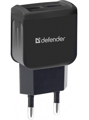 Мережевий зарядний пристрій Defender EPA-13 Black, 2xUSB, 5V / 2.1 A, package (83840) (6505075)