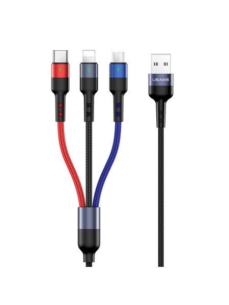 Дата кабель Usams US-SJ410 U26 3in1 USB to Combo 2 A (0.35m) (Чорний) 904685