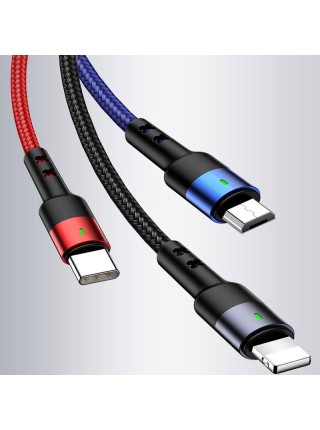Дата кабель Usams US-SJ410 U26 3in1 USB to Combo 2 A (0.35m) (Чорний) 904685
