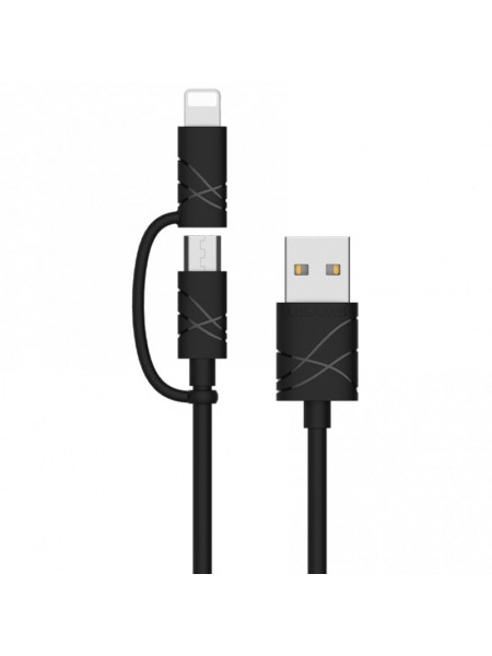 Дата кабель Usams US-SJ077 2in1 U-Gee USB to Micro USB + Lightning (1m) (Чорний) 898198