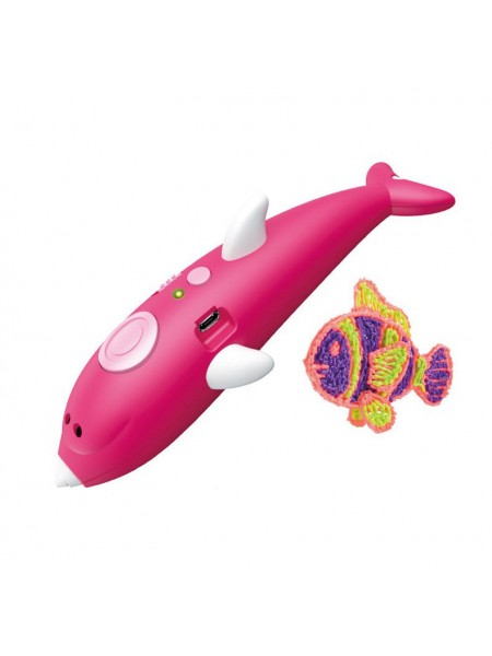 3D-ручка з акумулятором дельфін + трафарети для малювання + 65 м пластику 3D Painting Pen 9903 Dolphin Рожевий