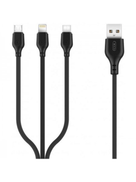 Універсальний кабель USB (3 в 1) XO NB103 microUSB-iPhone-Type C 1m Black