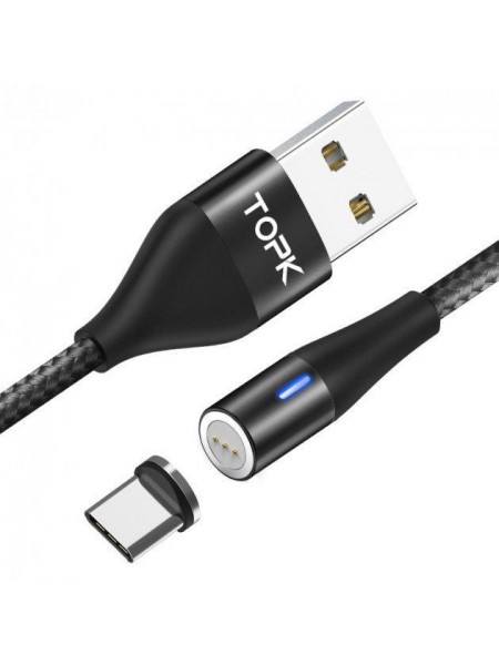 Магнітний кабель для заряджання Topk Led AM23 USB 1m 2.4 A Type-C Black (my014-hbr)