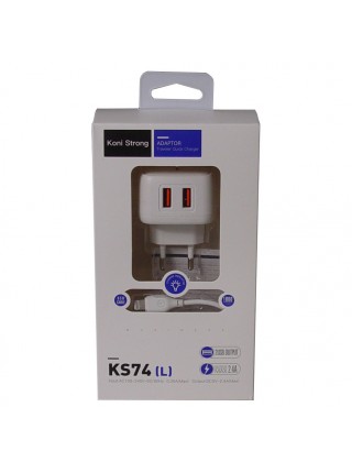 Адаптер мережевий KONI Strong з кабелем Lightning KS74(L) білий