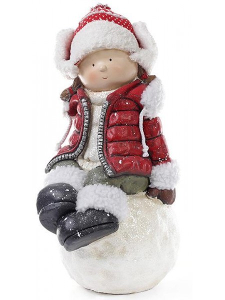 Фігура новорічна ceramic Дівчинка на сніжці червона куртка Bona DP42670