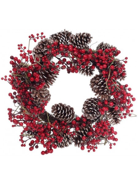 Вінок новорічний декоративний із червоних ягід із шишками Bona DP42749