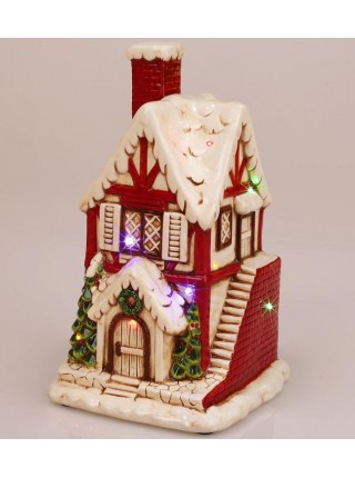 Новорічний декор Цегляний будиночок з LED-підсвіткою кераміка Bona DP43191
