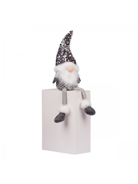 Новорічна м'яка іграшка Novogod'ko «Гном» срібна паєтка 45 см 973732 Сріблястий