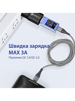 Магнітний кабель USLION US0159M 3 A microUSB — USB 2 m Silver