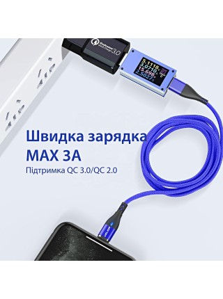 Магнітний кабель USLION US0159M 3 A microUSB — USB 2 m Blue