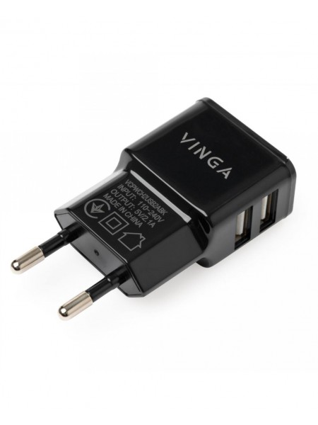 Зарядний пристрій Vinga 2 Port USB Wall Charger 2.1 A (VCPWCH2USB2ABK)