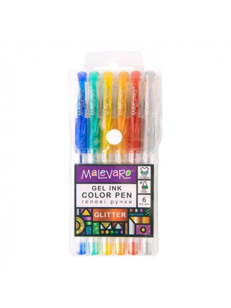 Набір різнобарвних ручок Malevaro Glitter 6 кольорів (ML760158)