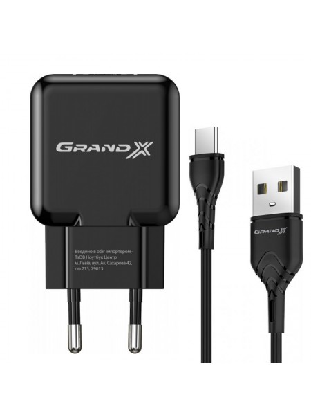 Зарядний пристрій для телефонів Grand-X CH-03T 1xUSB 2.1 A Type-C Black